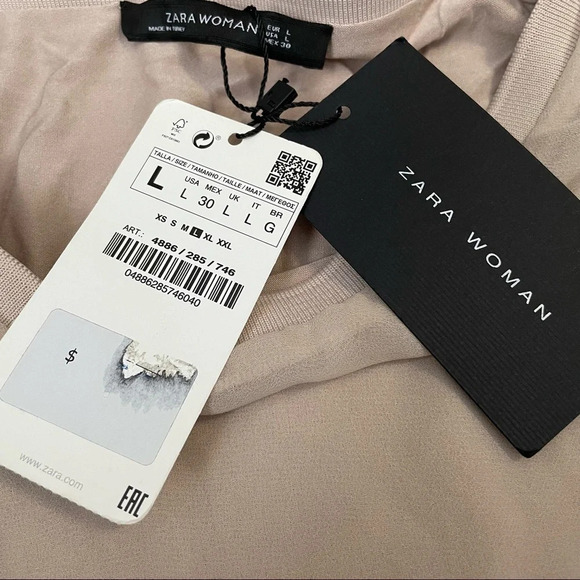NWT! Zara Woman Sz  L Neutral Long Sleeve Blouse Top - Picture 12 of 14